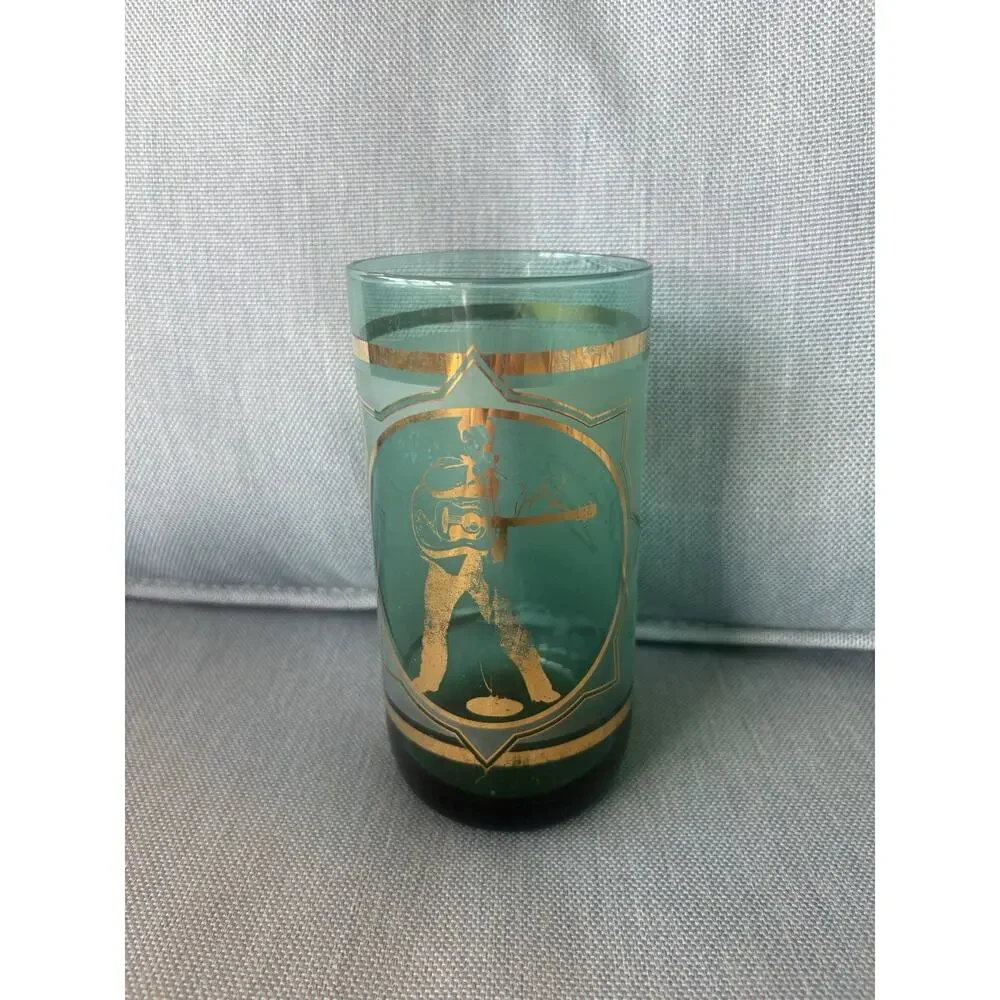 Vtg Elvis Presley Signature Green / Gold Beverage Cup Glass by Libby